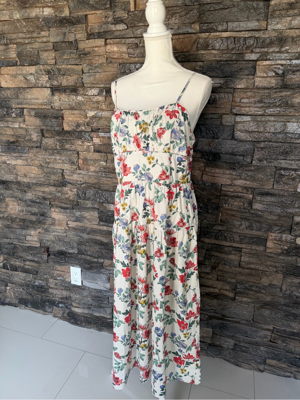 Lucky Brand White Maxi Dress with Red, Green & Blue Floral Print - Picture 2 of 12